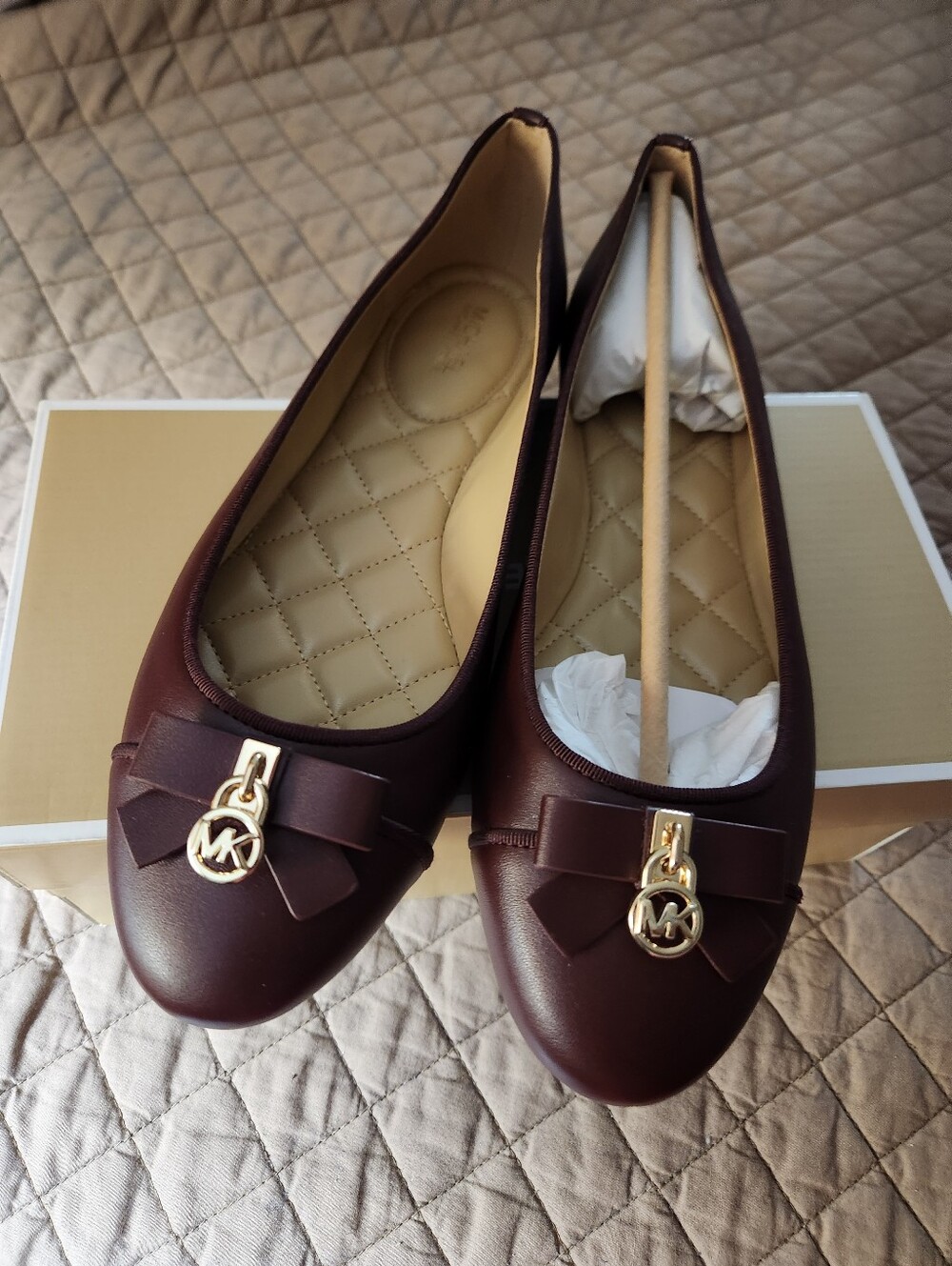 Michael Kors Women's Dark Burgundy Bow-Accent Ballet Flats